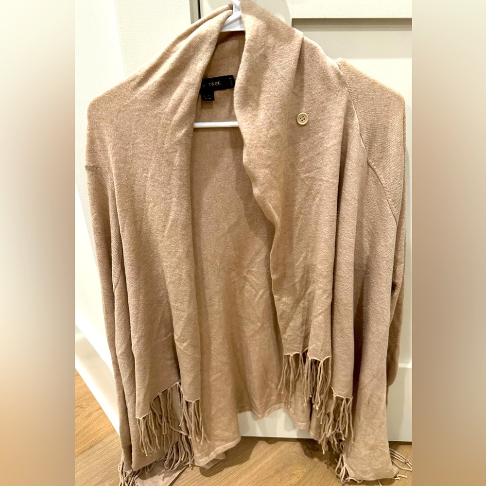 Love Tree Viscose Blend Fringe Cardigan Soft & Cozy Yarn Sweater Tan